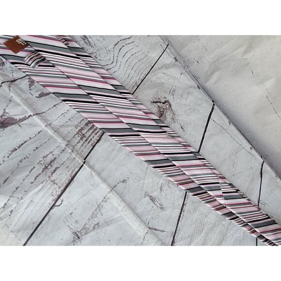 Michael Kors Pink Black Gray White Stripe 100% Silk Skinny Tie - Picture 8 of 9